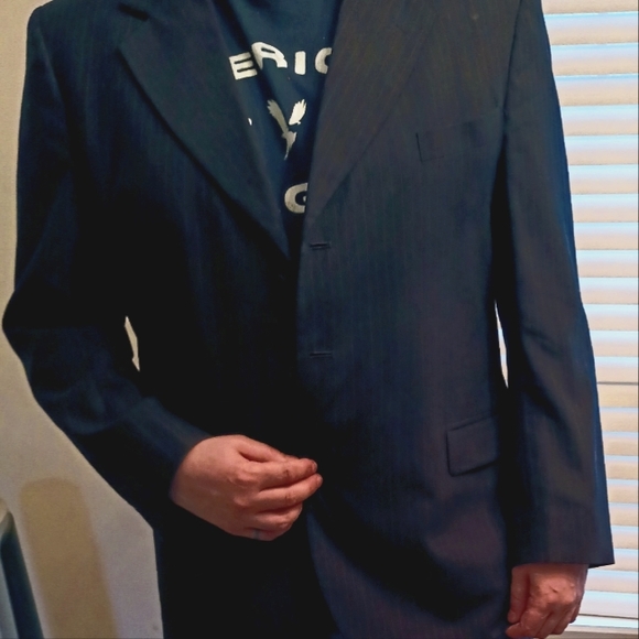 Men's Tropical Wool Suit 46 Regular Naby Stripe - Picture 2 of 8